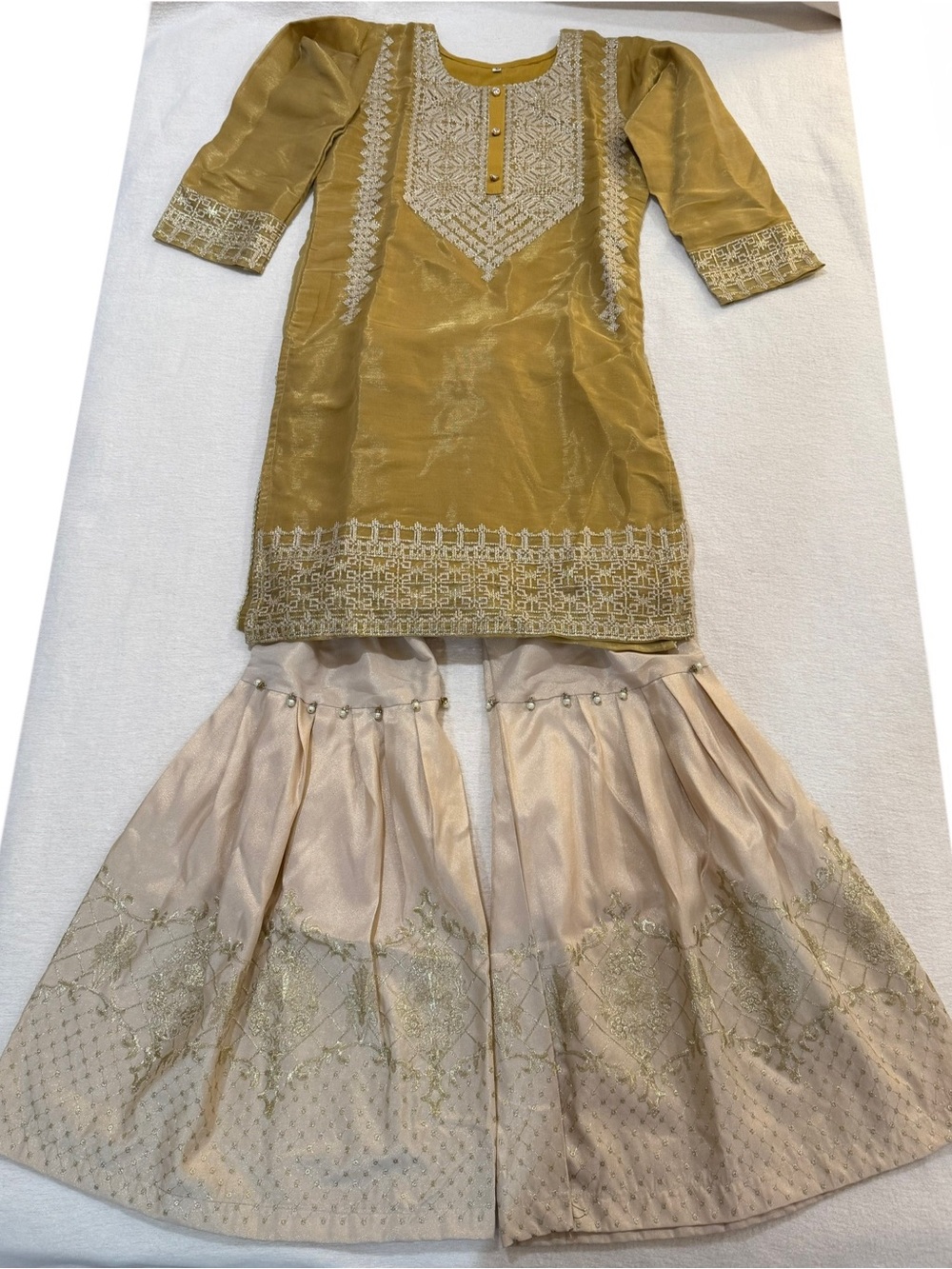 2 Piece Pakistani Gharara Dress Gold Yellow Size Small